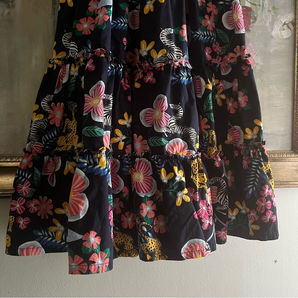 Crown & Ivy Pure Cotton Floral Leopard Zebra Tiered Smocked Dress Made In India - Picture 5 of 6